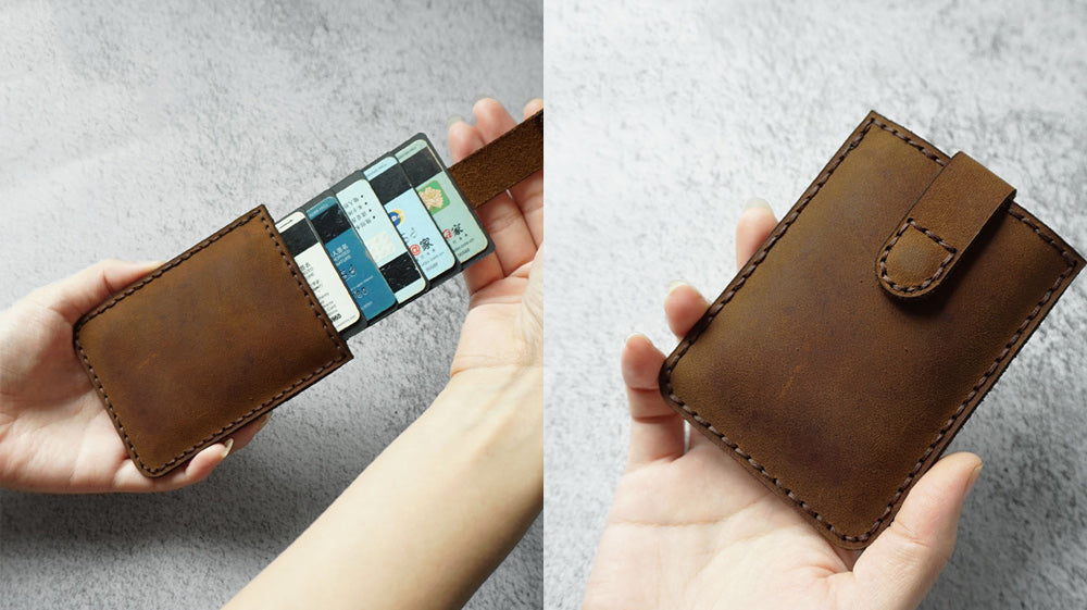 Handmade Leather Slim Cards Pull-Up Sleeve
