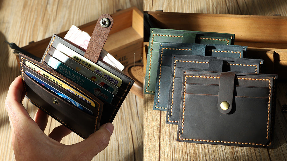 Handmade Leather Buckle Cards Slim Front Pocket Wallet