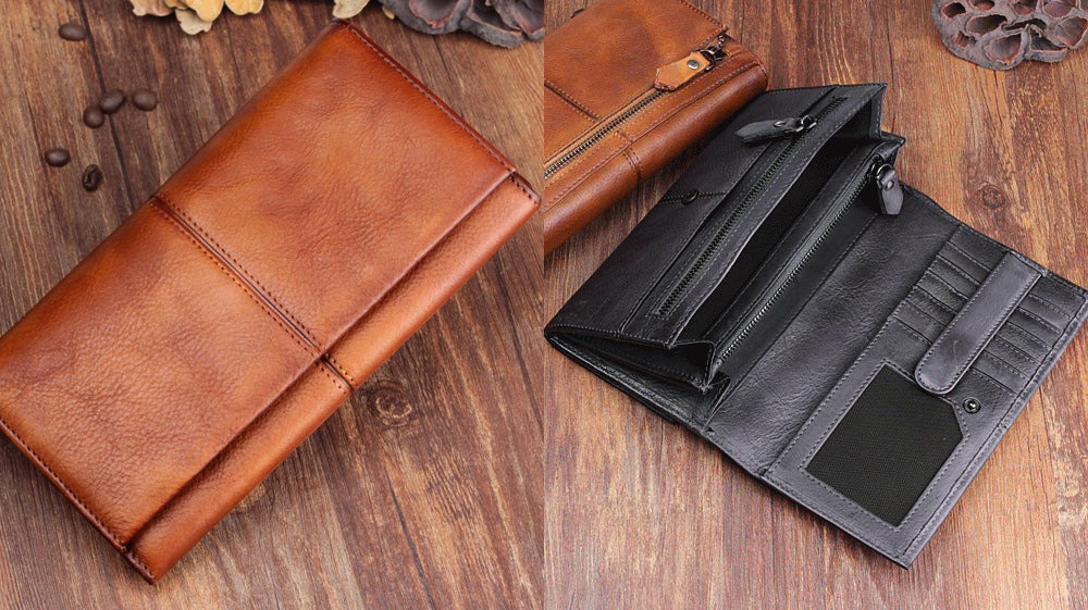 Black Leather Mens Around Zipper Billfold Wallet Vertical Zipper Bifol –  iwalletsmen