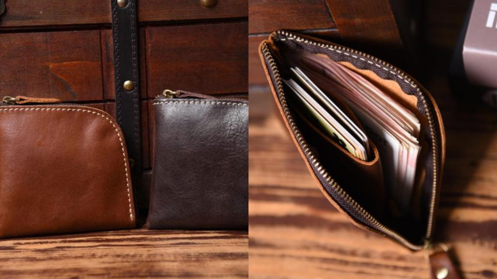 Leather L Shape Zip Front Pocket Wallet 