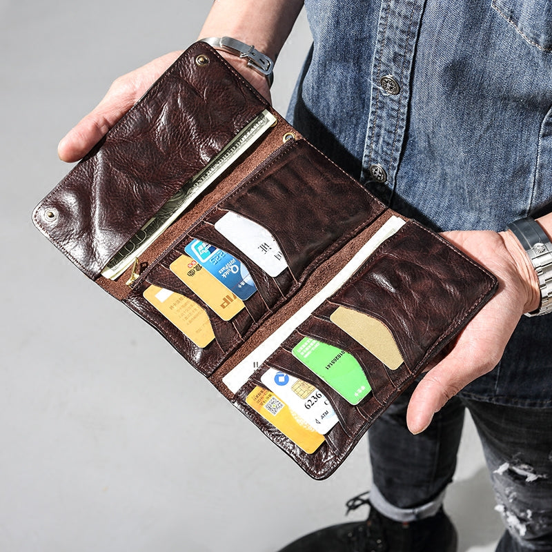 Men Leather Trifold long wallet