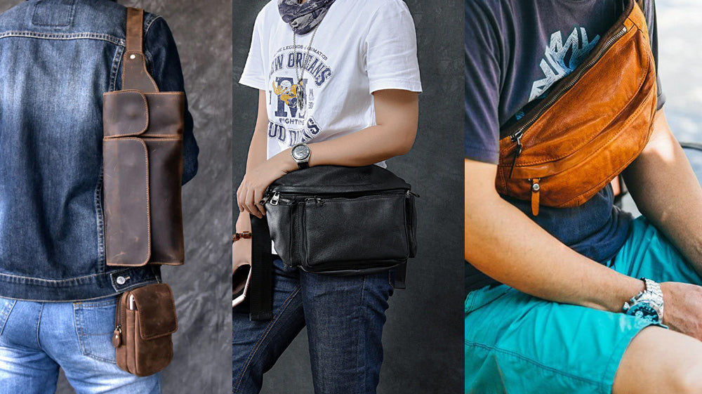 Men Leather Waist Bag, Travel Waist Pack, Chest Messenger, Men's Bags