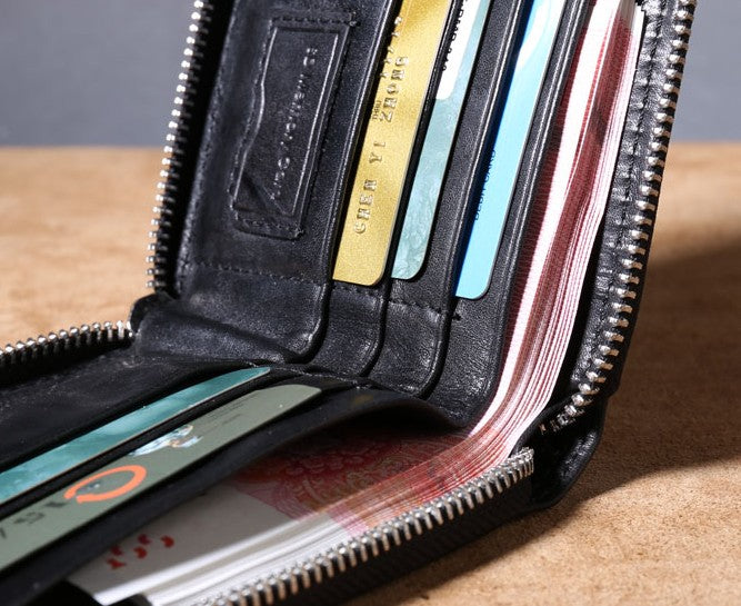 Genuine Leather Mens Cool billfold Leather Wallet Men Zipper Wallet Bi ...