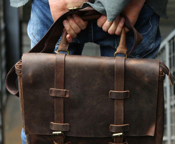 Vintage Leather Mens Briefcase Messenger Bag Handbag Shoulder Bag for ...