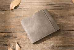 Cool Leather Mens Gray Small Wallet Bifold Vintage Slim billfold Wallet for Men - iwalletsmen