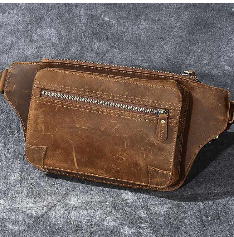 Vintage Leather Fanny Pack Mens Waist Bag Hip Pack Belt Bag for Men – iwalletsmen
