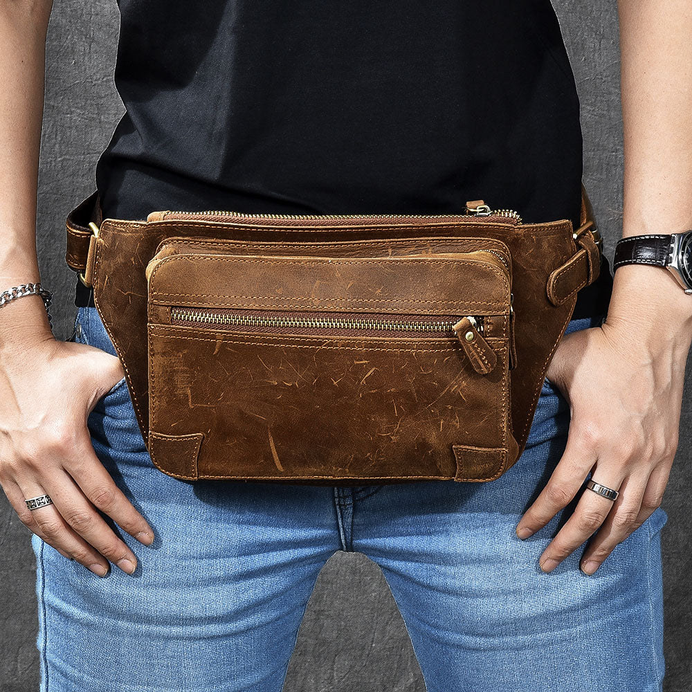 Vintage Leather Fanny Pack Mens Waist Bag Hip Pack Belt Bag for Men ...