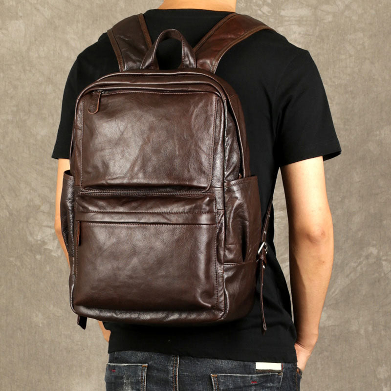 Genuine Leather Mens Cool Backpack Sling Bag Large Coffee Travel Bag H ...