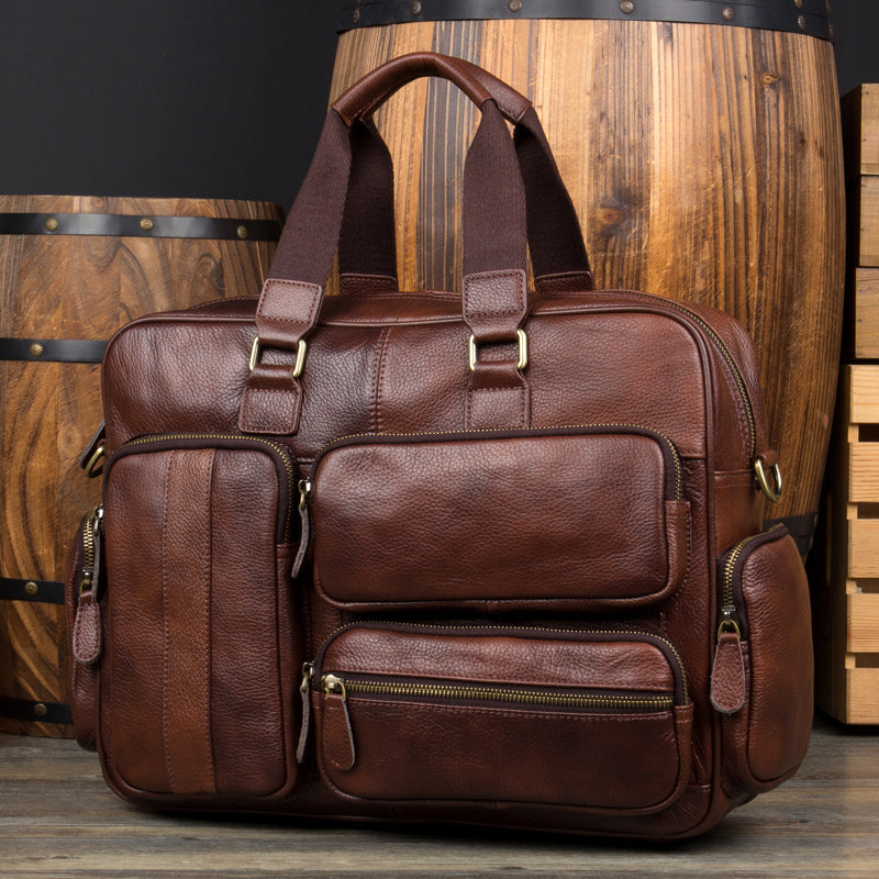 Cool Brown Leather 16 inches Travel Briefcase Side Bag Travel Handbag ...