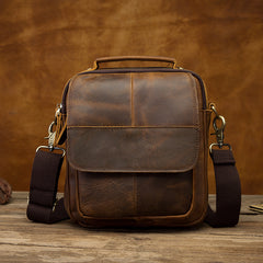 Vintage Brown Leather Mens Small Vertical Side Bags Shoulder Bags Mess ...