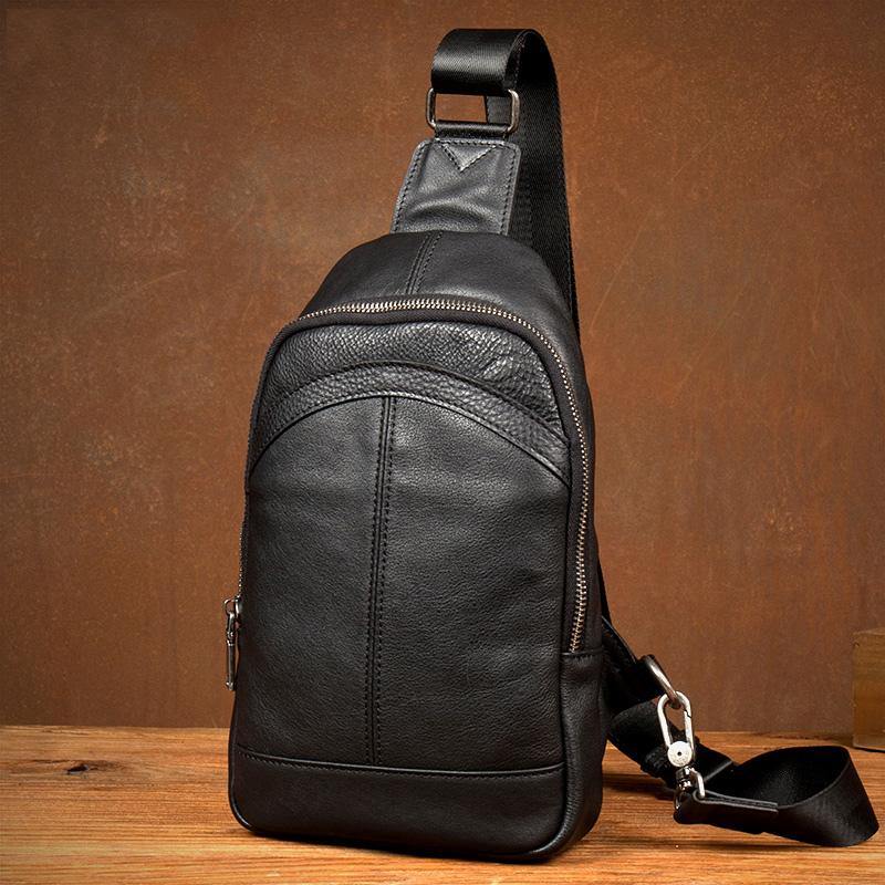 Black Leather Mens Cool Sling Bag Sling Pack Crossbody Pack Chest Bag ...