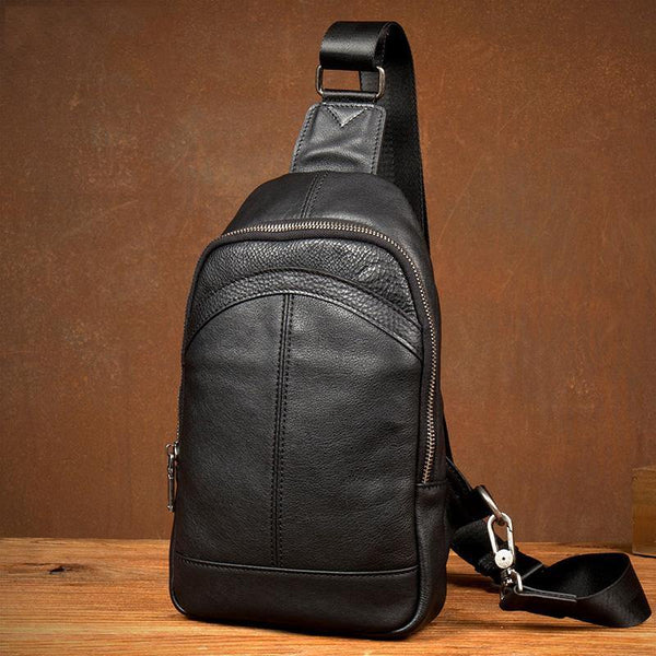 Black Leather Mens Cool Sling Bag Sling Pack Crossbody Pack Chest Bag ...