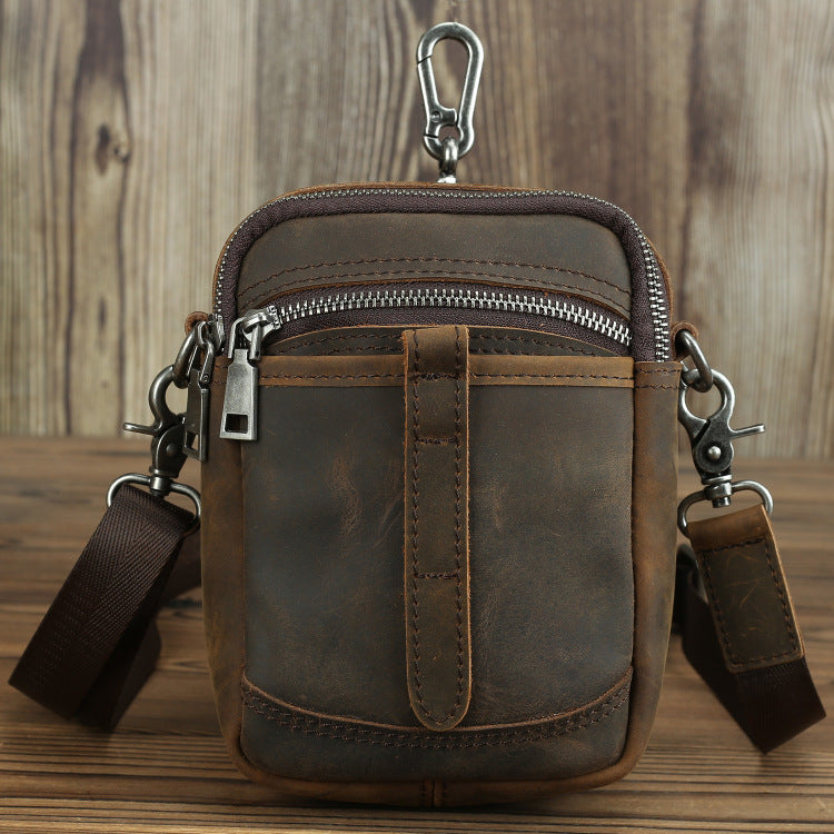 BADASS Brown LEATHER MEN Belt Pouch Belt Bag Waist BAG MIni Side Bag F ...