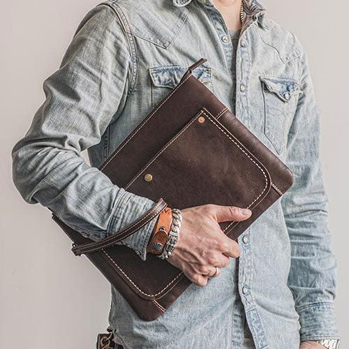 Handmade Leather Mens Cool Long Leather ipad bag Bifold Clutch Wallet ...