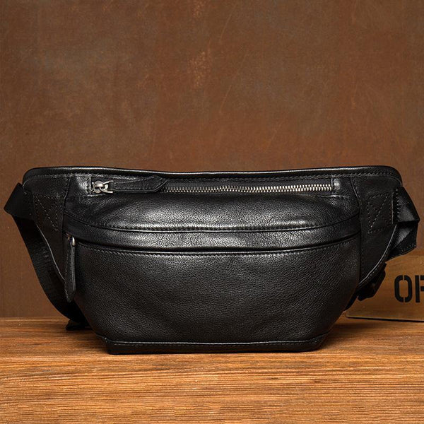 Cool Black Leather Fanny Pack Mens Waist Bag Hip Pack Black Belt Bags ...