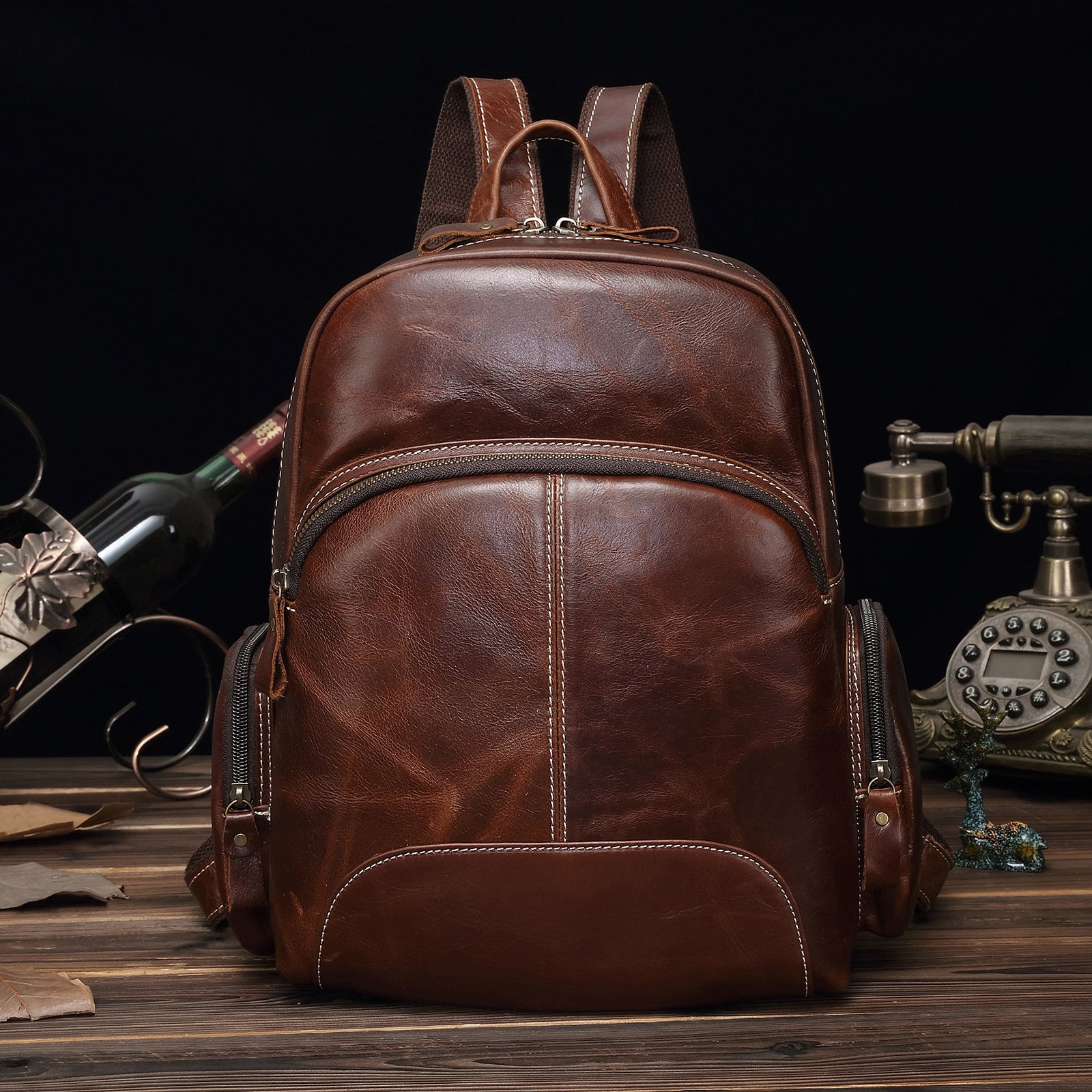 BROWN LEATHER MEN'S College Backpack Travel Backpack Leather Backpack ...