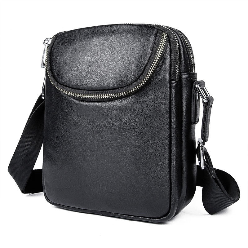 Black Leather 8 inches Small Side Bag Vertical Courier Bag Messenger B ...
