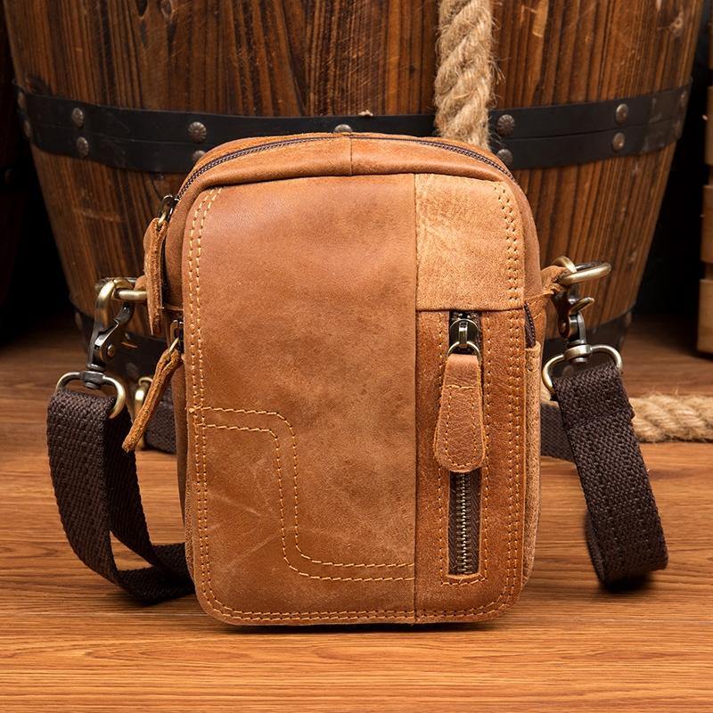 Cool Brown Leather Waist Bag Belt Pouch Small Side Bag Messenger Bag C ...