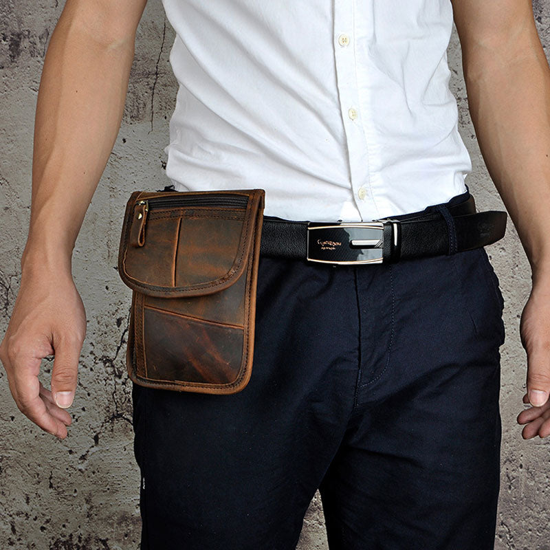 Mens Leather Small Belt Pouch Slim Side Bag Waist Pouch Holster Belt C ...