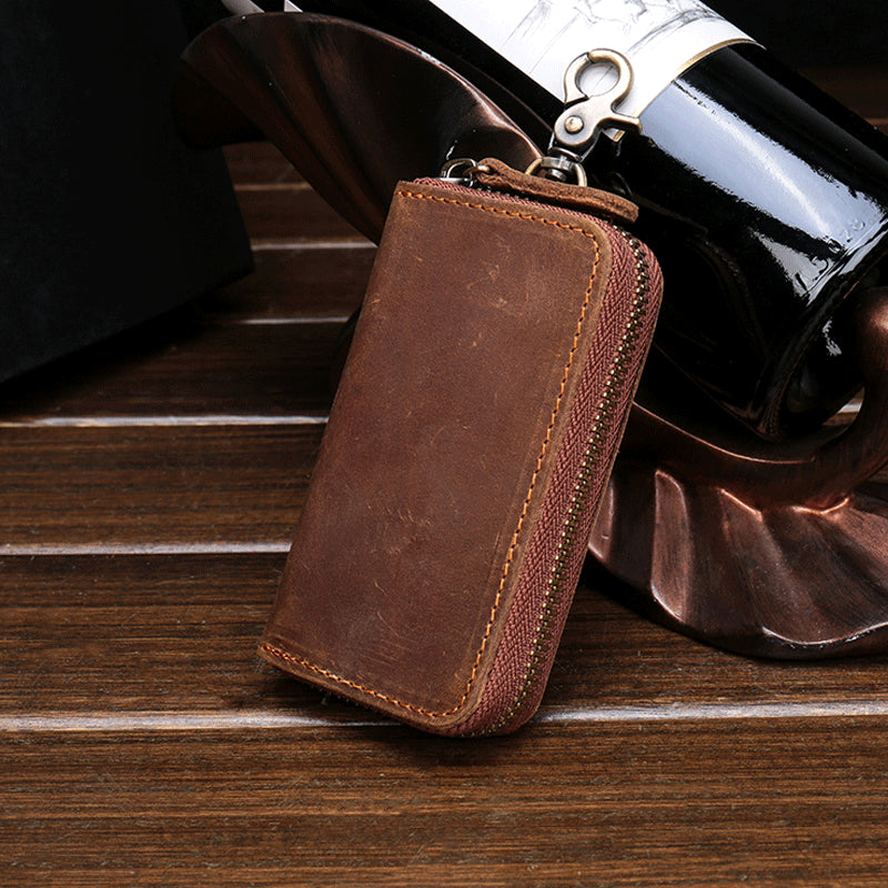 Cool Fashion Leather Men's Car Key Wallet Zipper Key Holder For Men ...