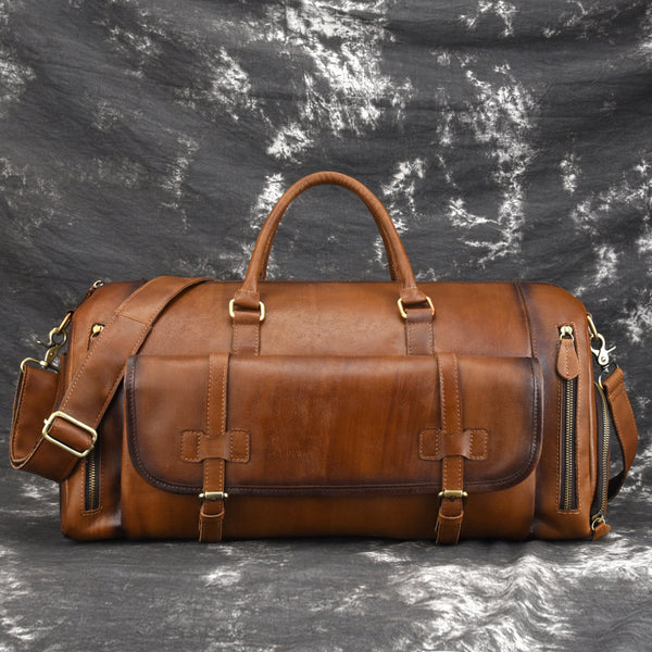 Cool Brown Leather Men&#39;s Overnight Bag Travel Bag Duffel Bag Weekender – iwalletsmen