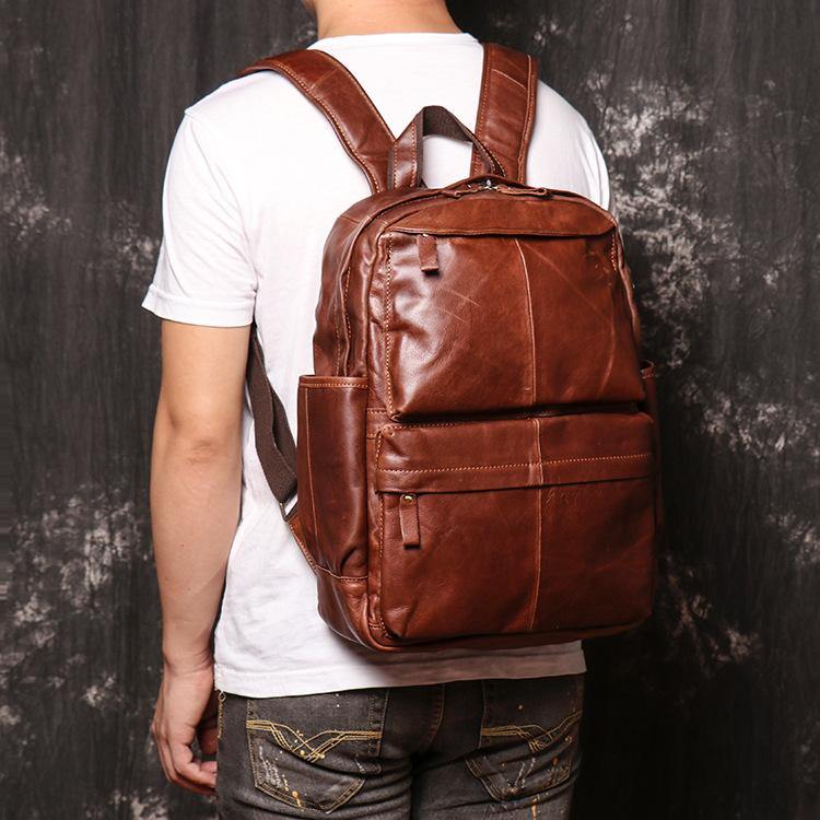 leather computer backpack mens