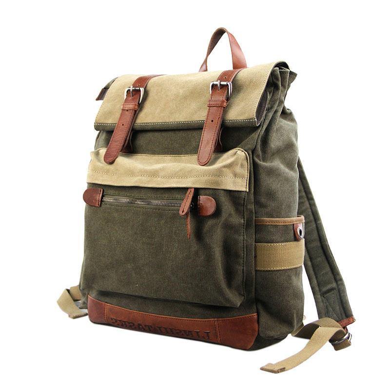 Army Green Canvas Leather Mens Large Backpack School Backpack Green Ca ...