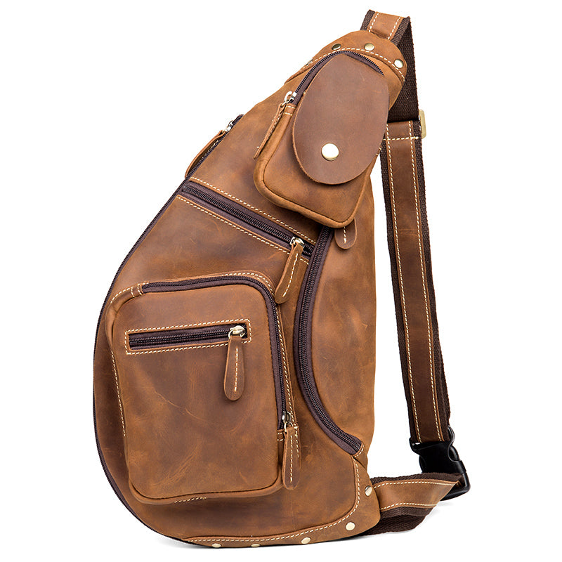 Brown Leather Mens Cool Large Sling Bags Light Brown Crossbody Pack Ch ...