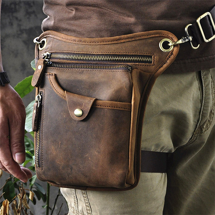 Vintage Brown Leather Men's Belt Pouch Drop Leg Bags Small Side Bag Fo ...