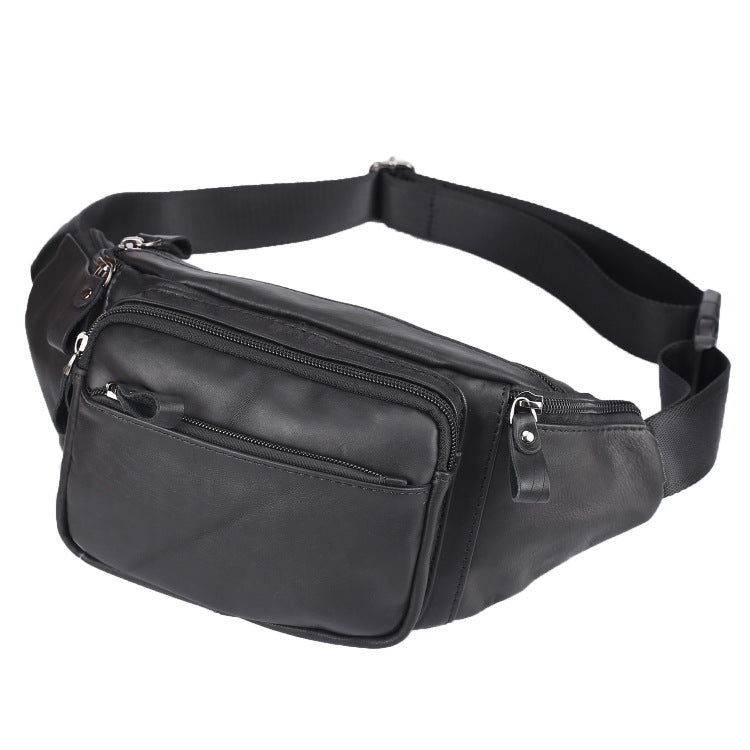Badass Leather Fanny Pack Men's Black Chest Bag Hip Bag 8 inches Waist ...