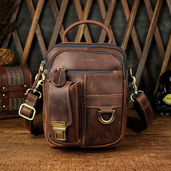 Mens Leather Small Side Bag COURIER BAG Waist Bag Holster Belt Case Be – iwalletsmen