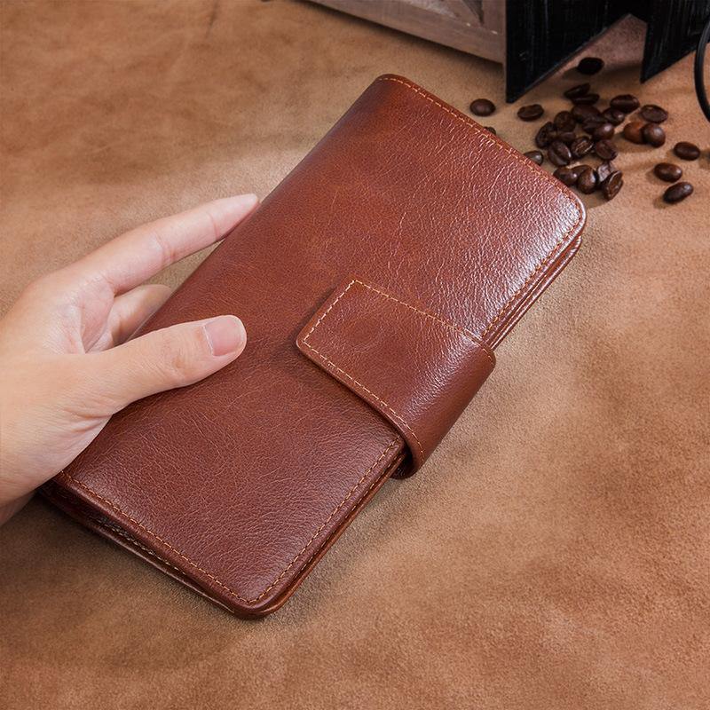 Brown Leather Long Wallet for Men Bifold Long Wallet Brown Multi-Card Wallet For Men