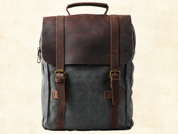 Cool Mens Canvas Leather Travel Backpack Canvas Backpack Canvas School ...