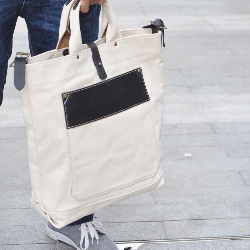 White Canvas Leather Mens Tote Handbags Messenger Bag Khaki Shoulder T ...