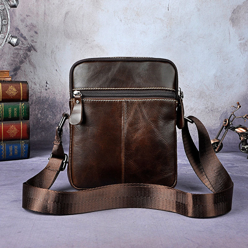 Cool Small Coffee Leather Mens Side Bag Messenger Bag Shoulder Bag for ...