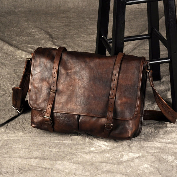 Genuine Leather Mens Cool Messenger Bag Shoulder Bag Chest Bag Bike Ba ...