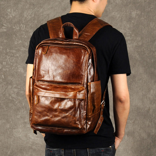 Genuine Leather Mens Cool Backpack Sling Bag Large Brown Travel Bag Hi ...
