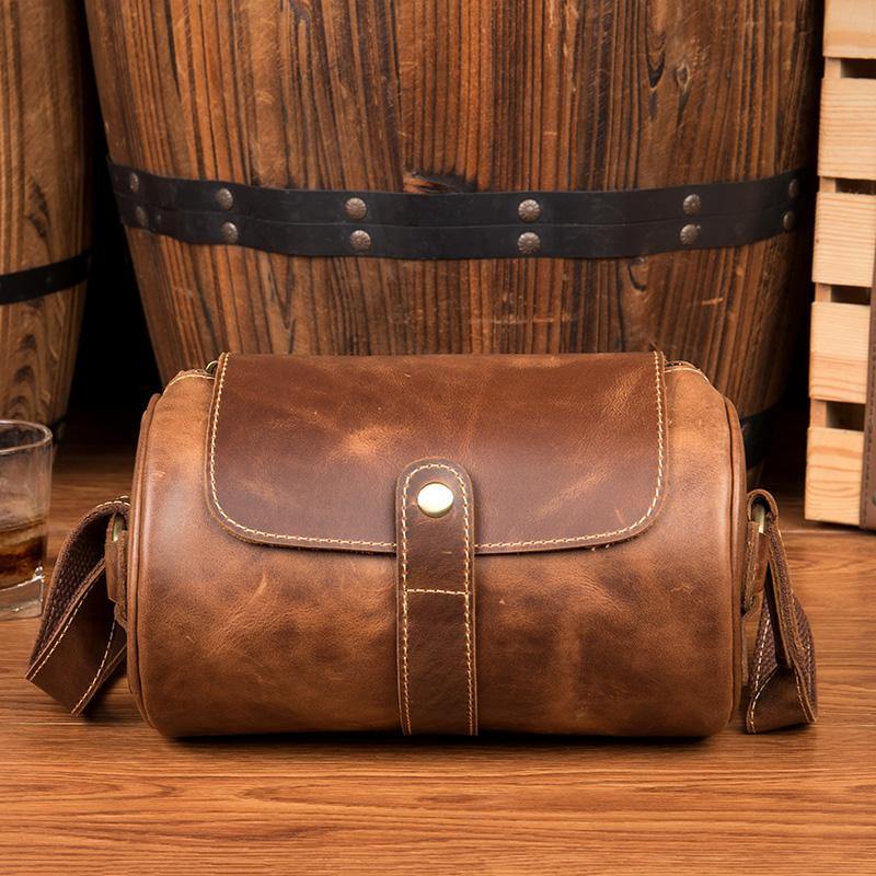 Light Brown Leather Mens Small Brown Messenger Bags Shoulder Bags for – iwalletsmen