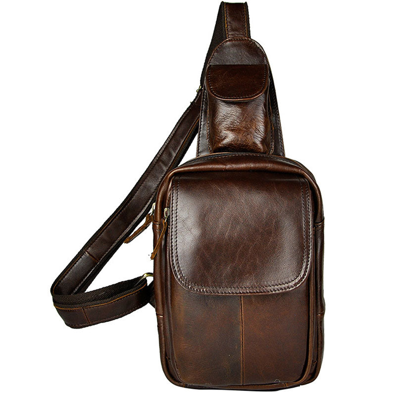 Leather Mens Sling Bag One Shoulder Backpack Chest Bag Sling Backpack ...