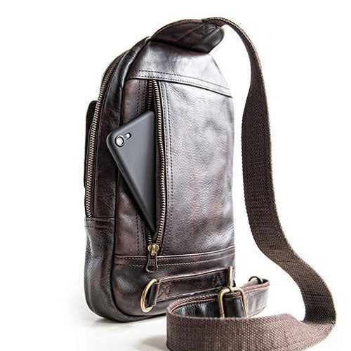 Genuine Leather Mens Cool Chest Bag Sling Bag Crossbody Bag Travel Bag ...