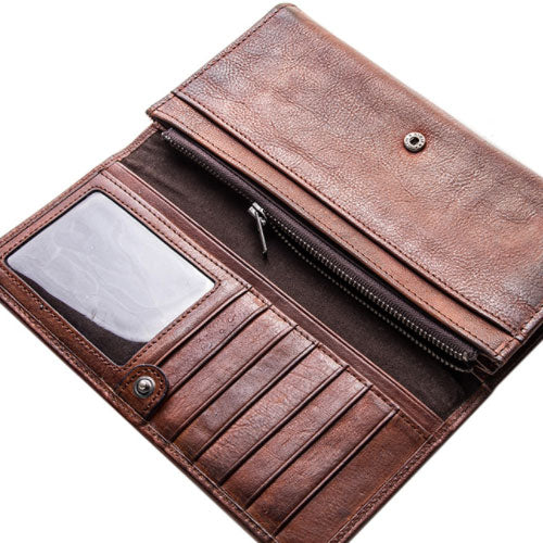 Handmade Leather Mens Cool Long Leather Wallet Bifold Clutch Wallet fo ...