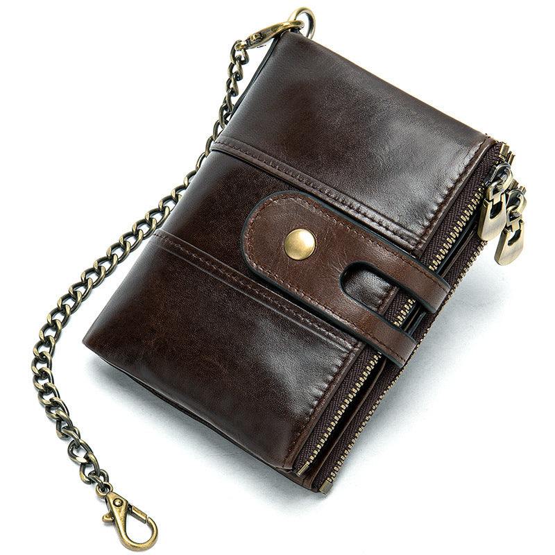 Cool Brown Leather Men's Biker Chain Wallet Black Small Wallet with Ch ...