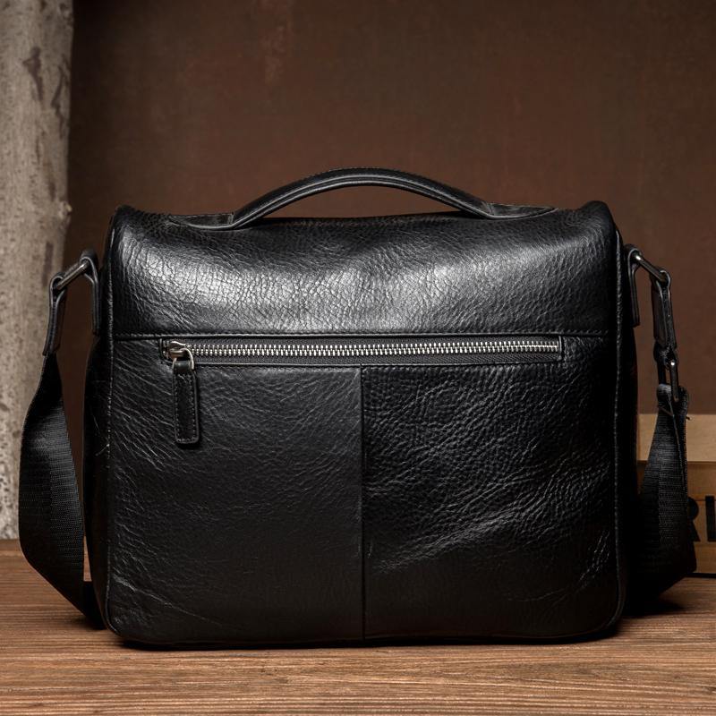 Black Leather 10 inches Mens Small Messenger Bag Black Side Bag Courie ...