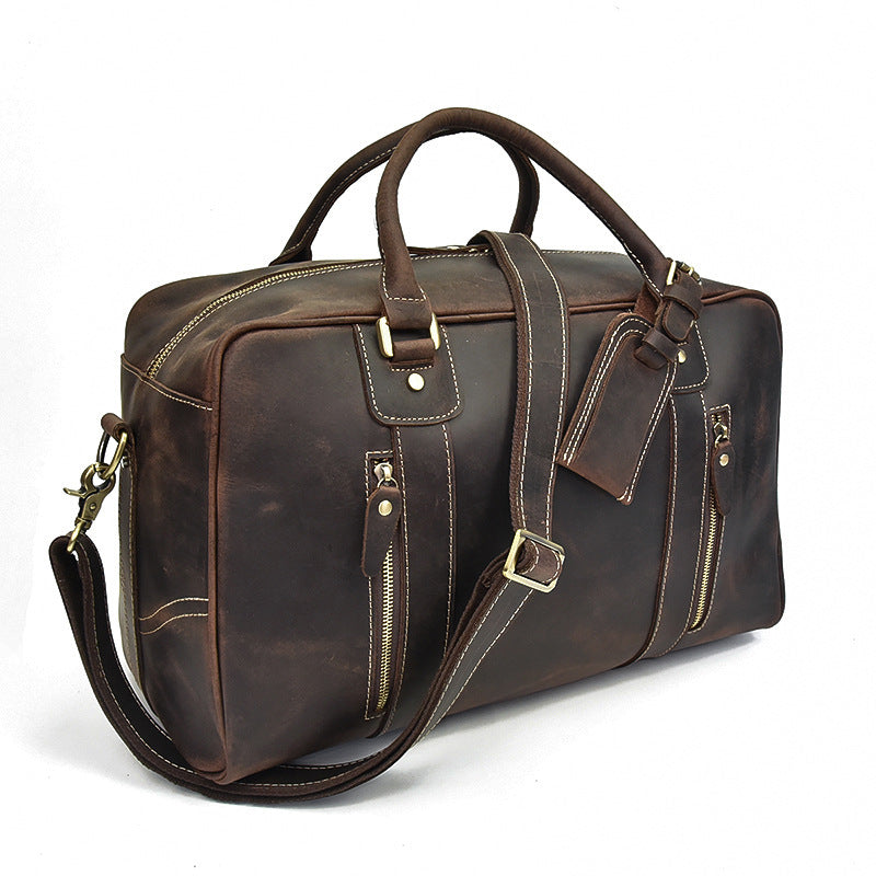 Casual Brown Leather Men's Overnight Bag Travel Bag Luggage Weekender ...