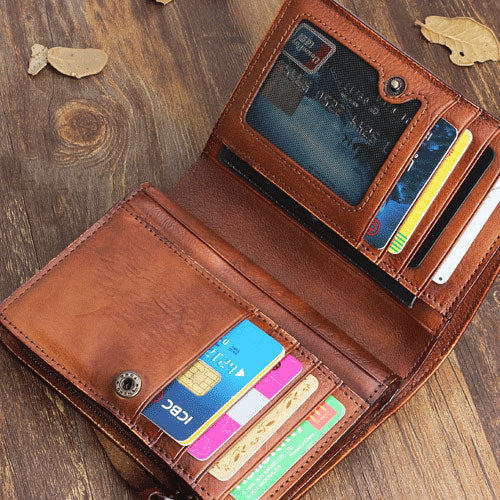 Handmade Mens Cool Short Leather Wallet Men Small Zipper Wallets Bifol ...