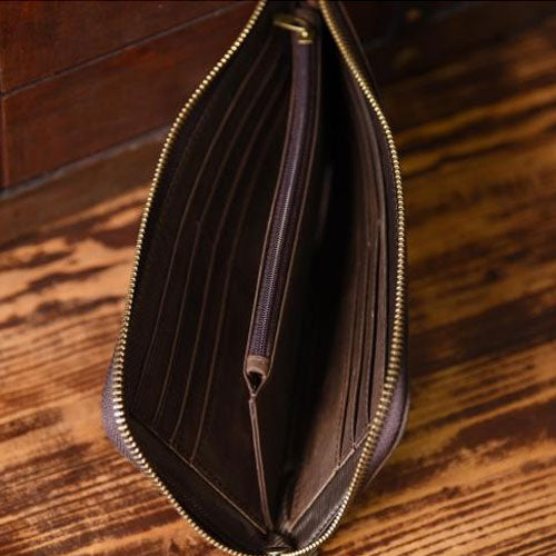 Handmade Leather Mens Cool Long Leather Wallet Zipper Clutch Wallet fo ...