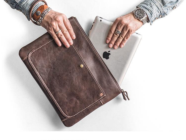 Handmade Leather Mens Cool Long Leather ipad bag Bifold Clutch Wallet ...