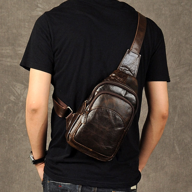 Genuine Leather Mens Cool Chest Bag Sling Bag Crossbody Bag Travel Bag ...