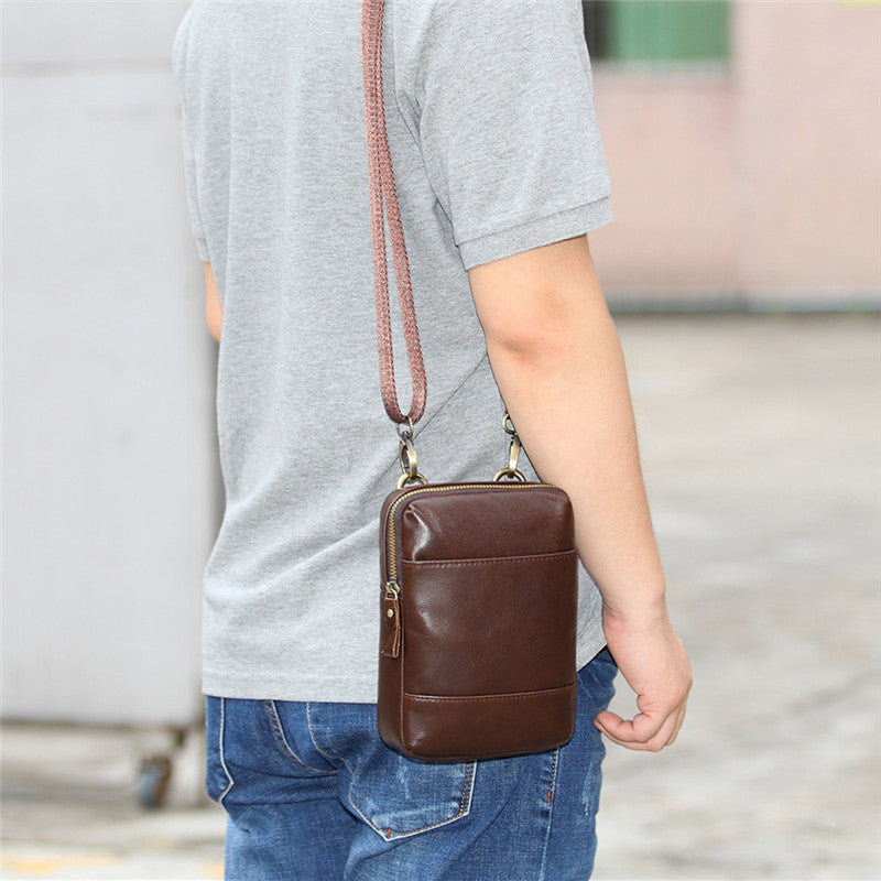Fashion Brown Leather Men's Belt Pouch Belt Bag Black Mini Side Bag Fo ...