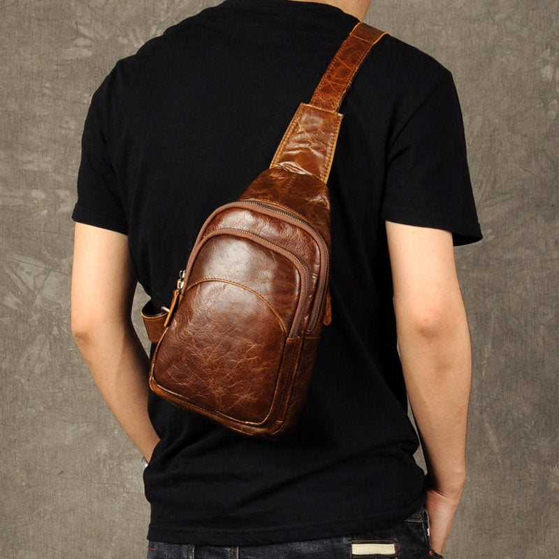 Genuine Leather Mens Cool Chest Bag Sling Bag Crossbody Bag Travel Bag ...